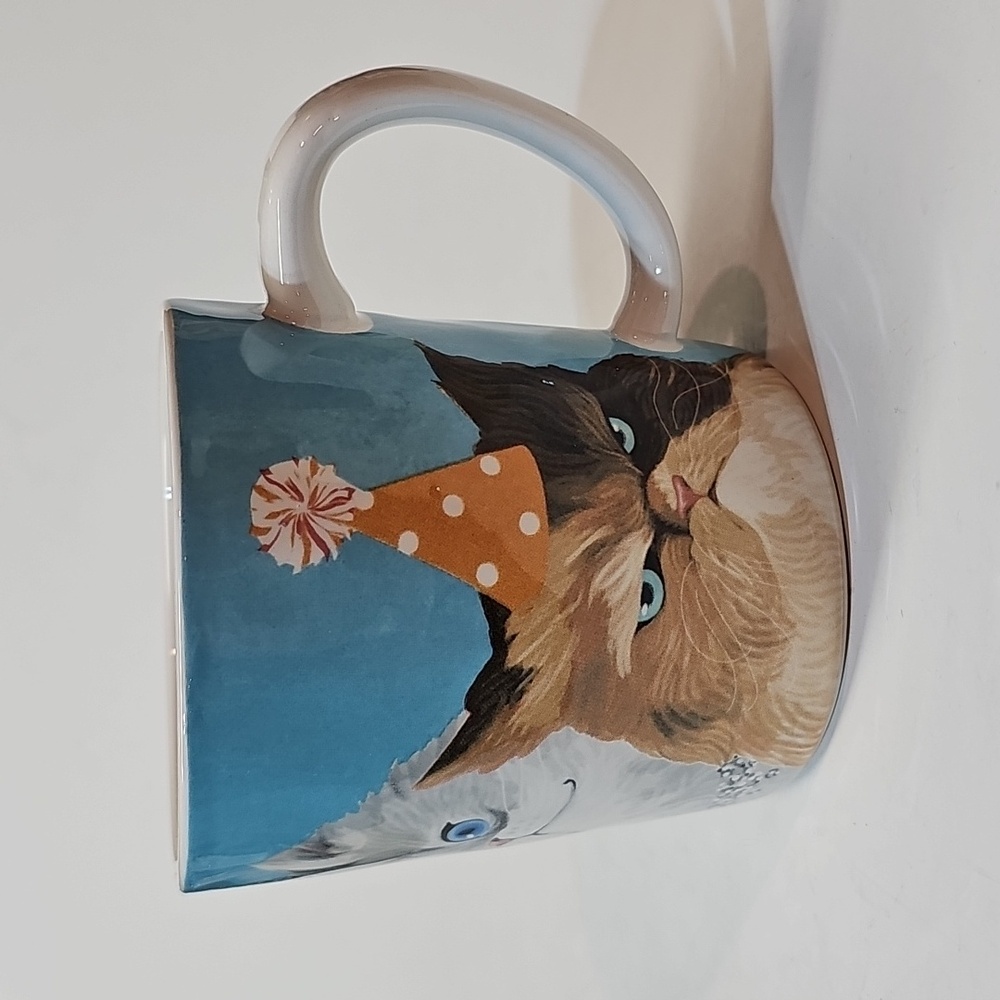 Vintage Pier 1 Imports Ironstone Ceramic Cat Party Coffee Tea Hot Chocolate Mug